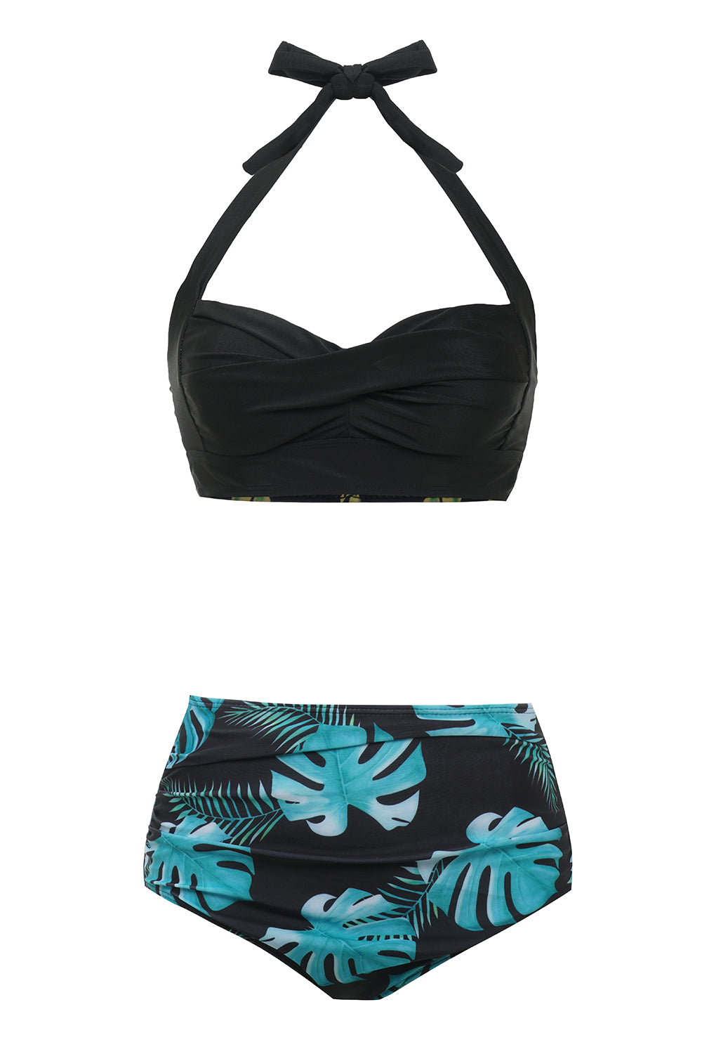 Black Green Leaves Two Pieces Bikini