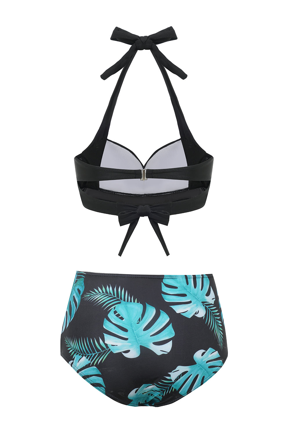 Black Green Leaves Two Pieces Bikini