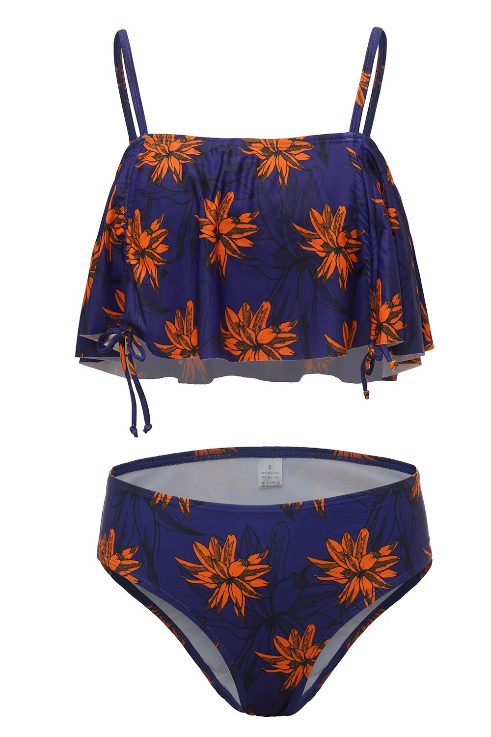 Traje de baño estampado con tirantes finos en azul real