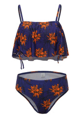 Traje de baño estampado con tirantes finos en azul real