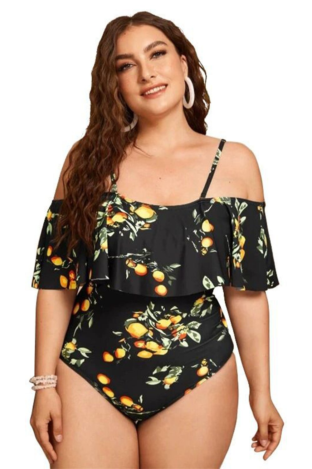 Print Plus Size One Piece High Waist Swimwear