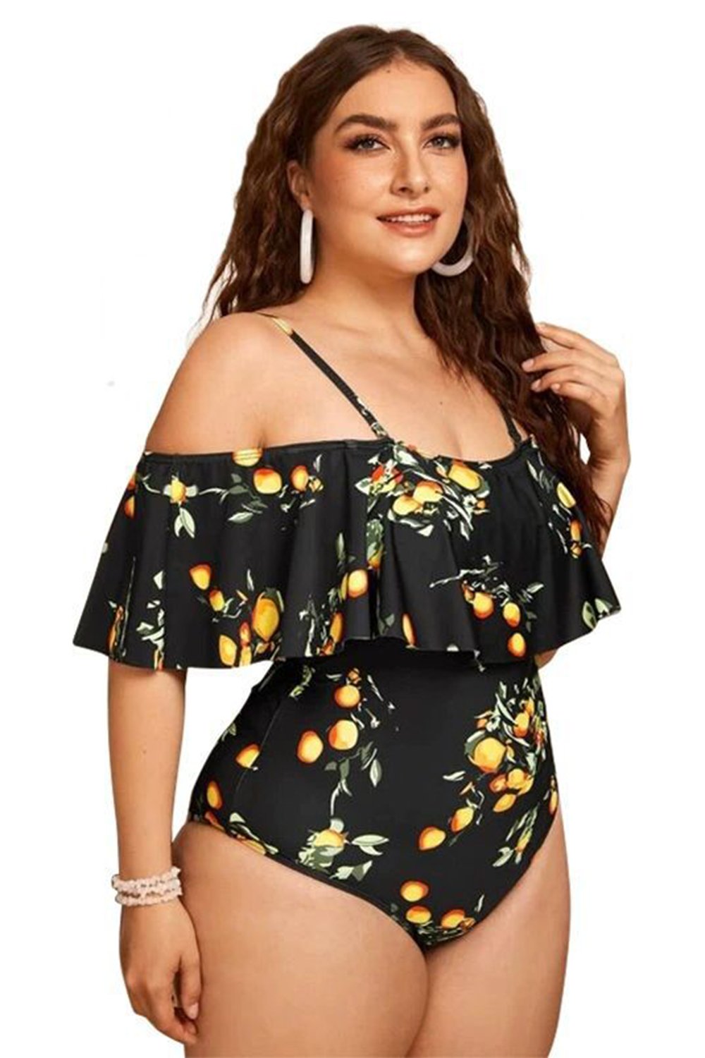 Print Plus Size One Piece High Waist Swimwear