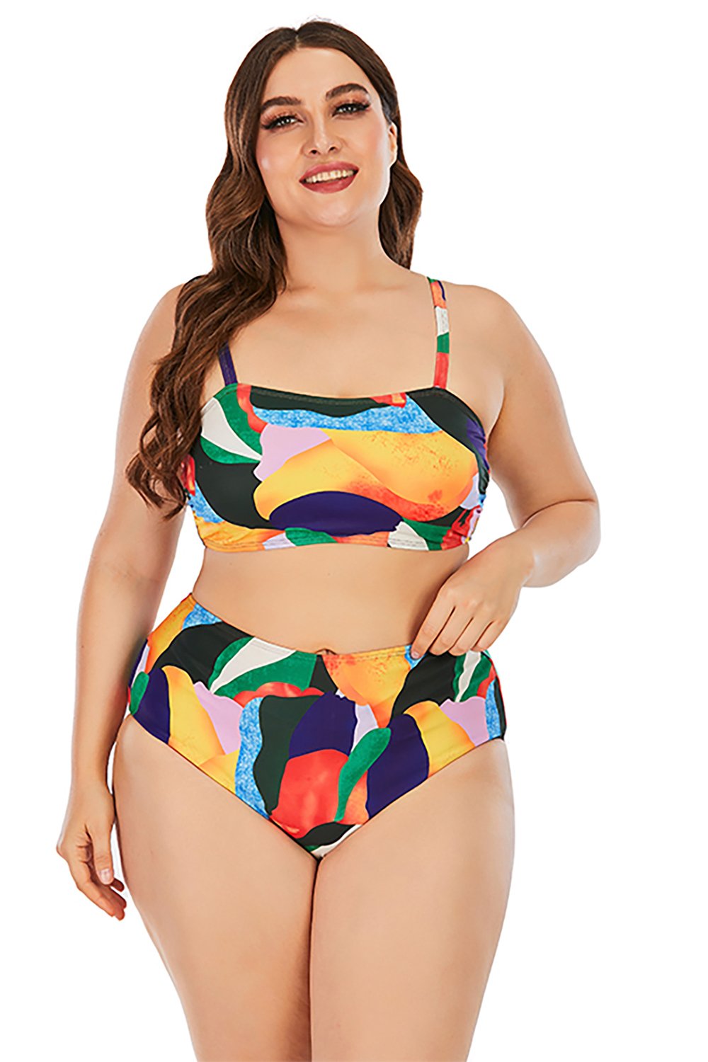 Plus Size High Waisted Print Swimsuit