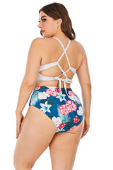 Blue Print High Waisted Two Piece Swimsuit