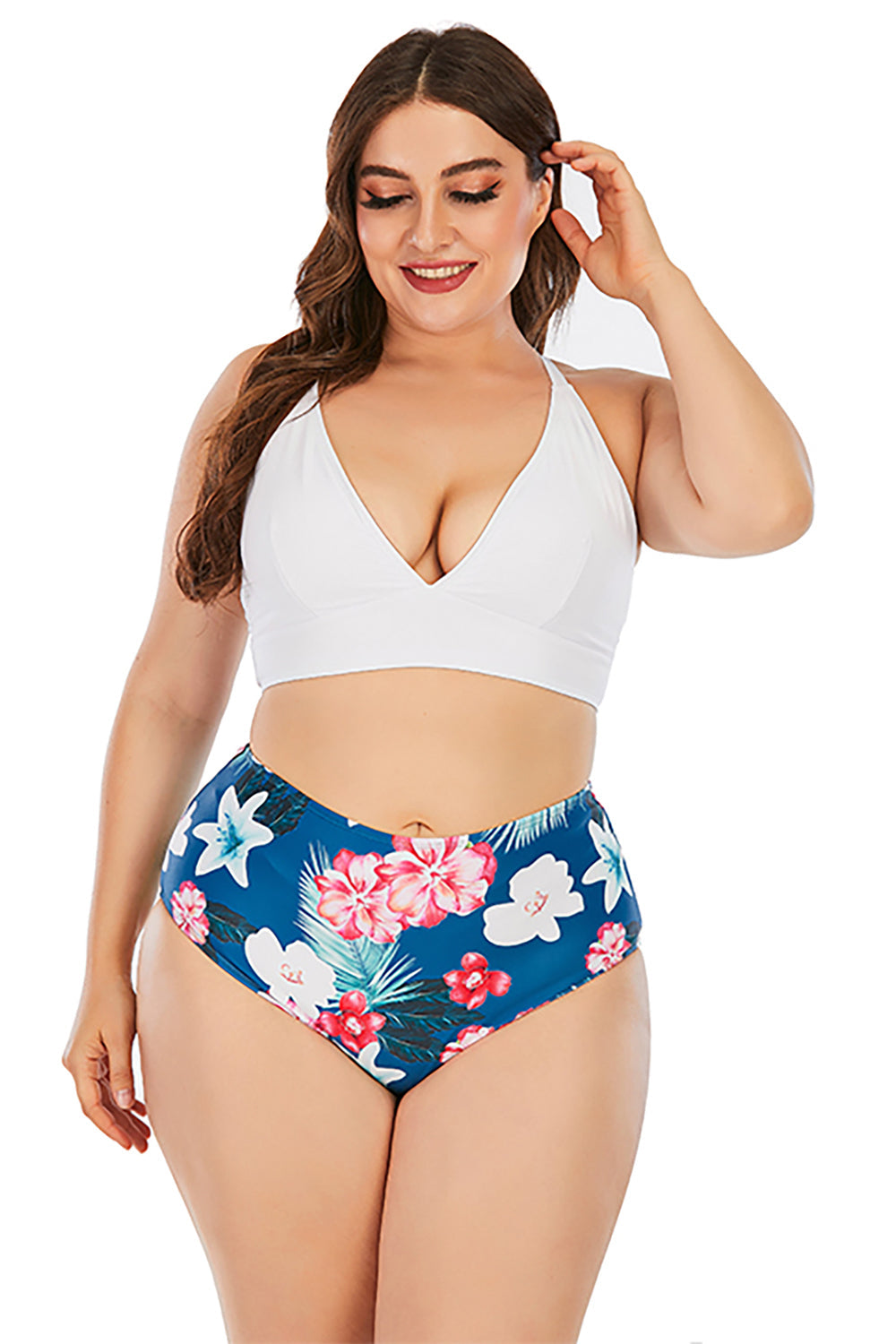 Blue Print High Waisted Two Piece Swimsuit