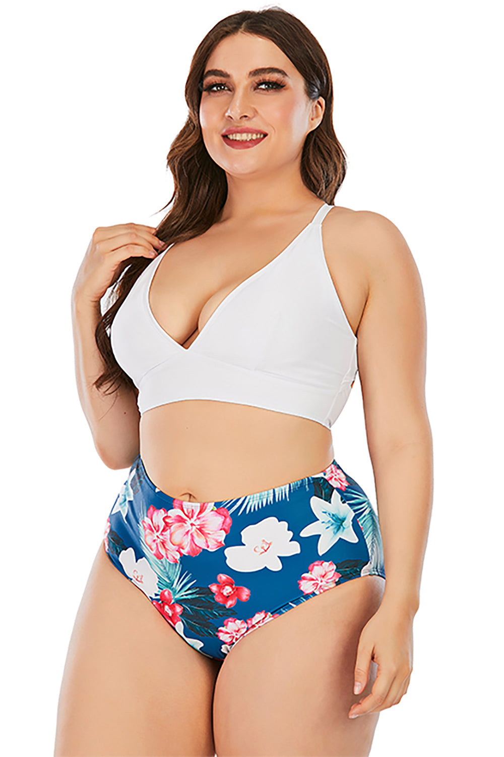 Blue Print High Waisted Two Piece Swimsuit