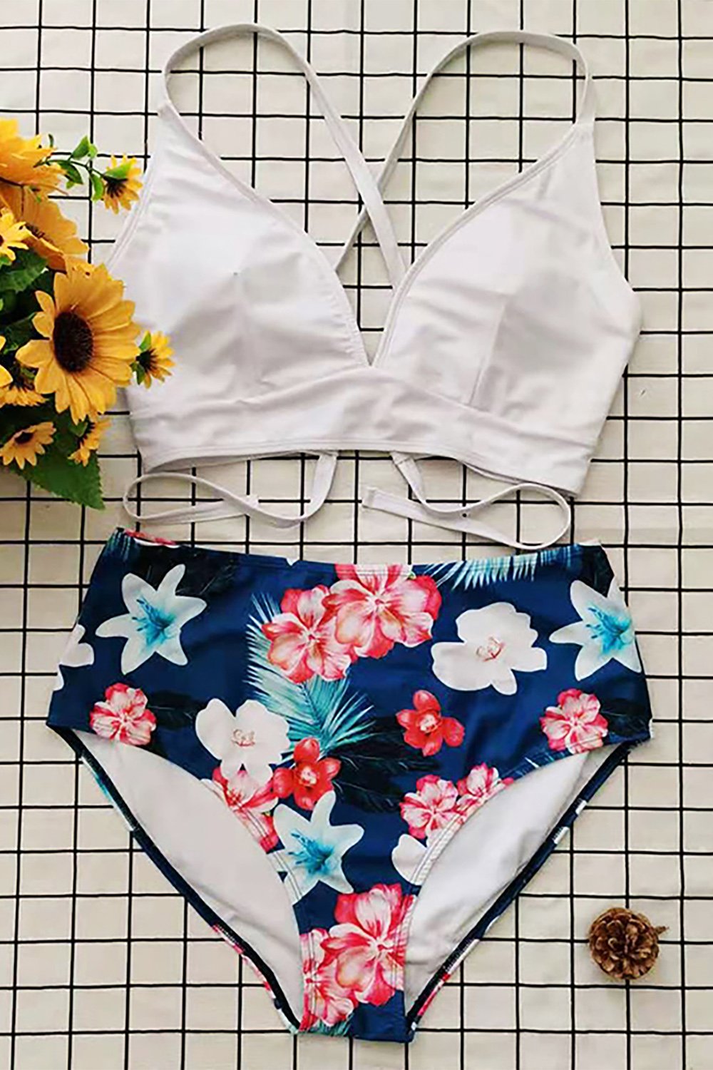 Blue Print High Waisted Two Piece Swimsuit