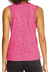 Camiseta sin mangas con cuello redondo y estampado de leopardo rosa