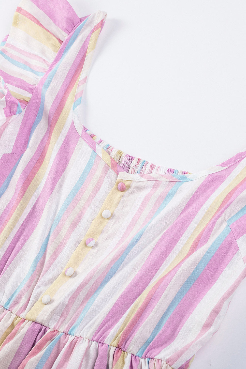 Pink Striped Button Sweetheart Flutter Sleeve Dress