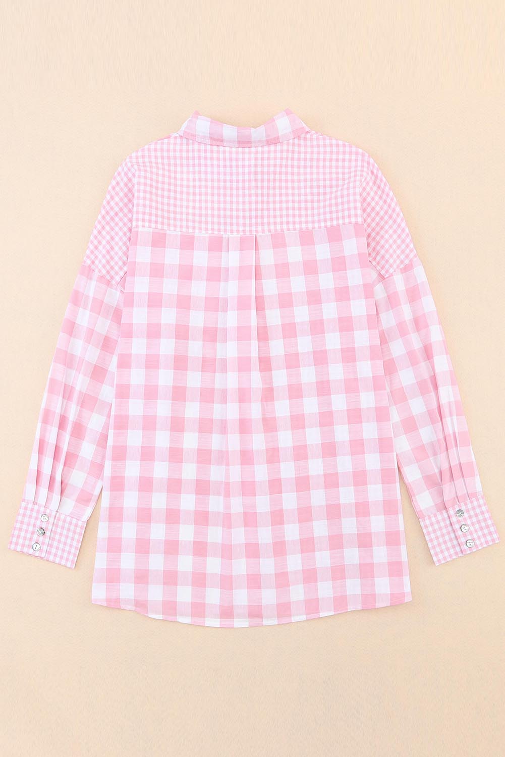 Pink Mix Checked Patchwork Long Sleeve Shirt