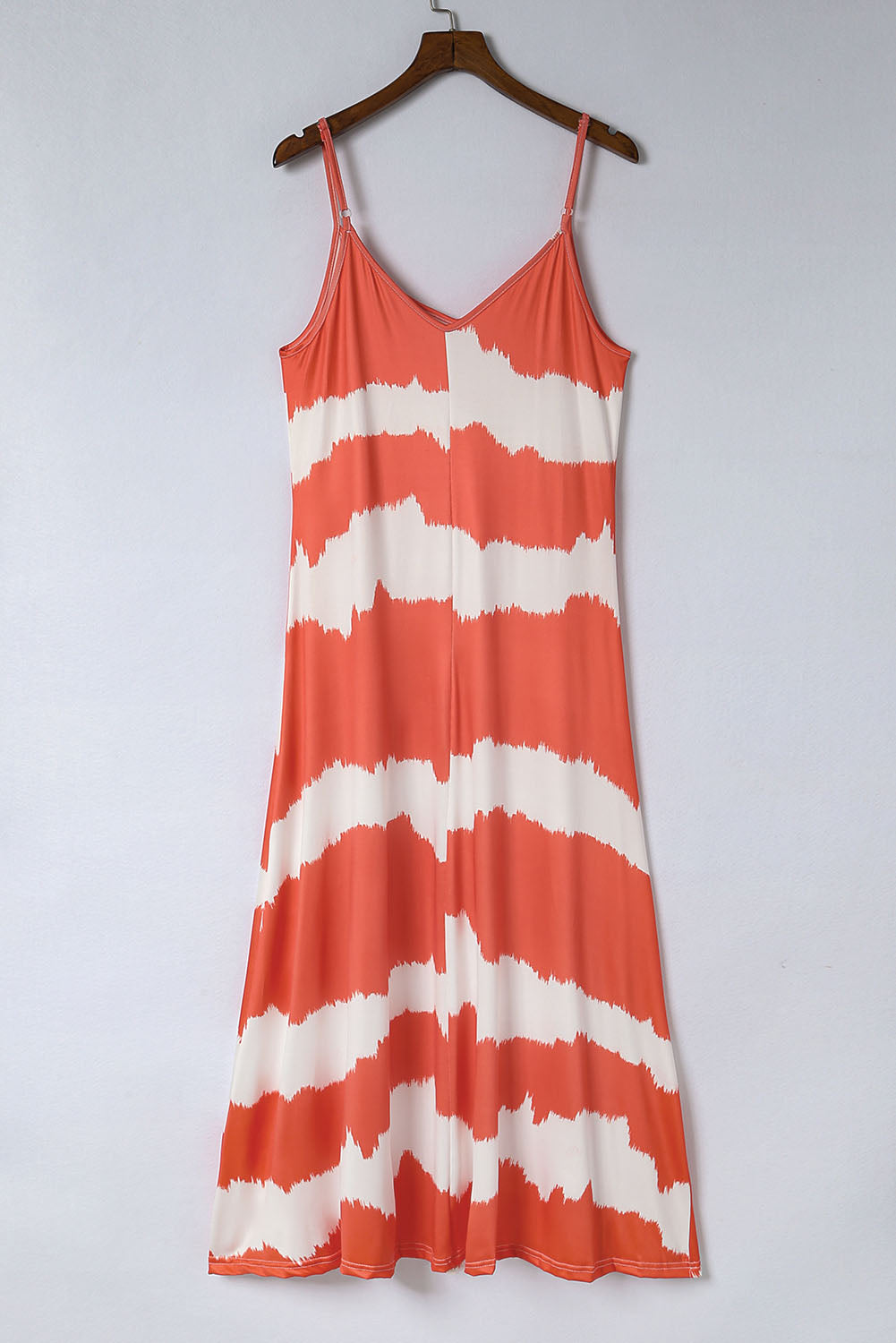 Orange Tie Dye Striped Spaghetti Straps Maxi Dress