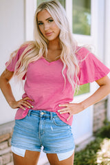 Pink Bell Sleeve V-Neck Top