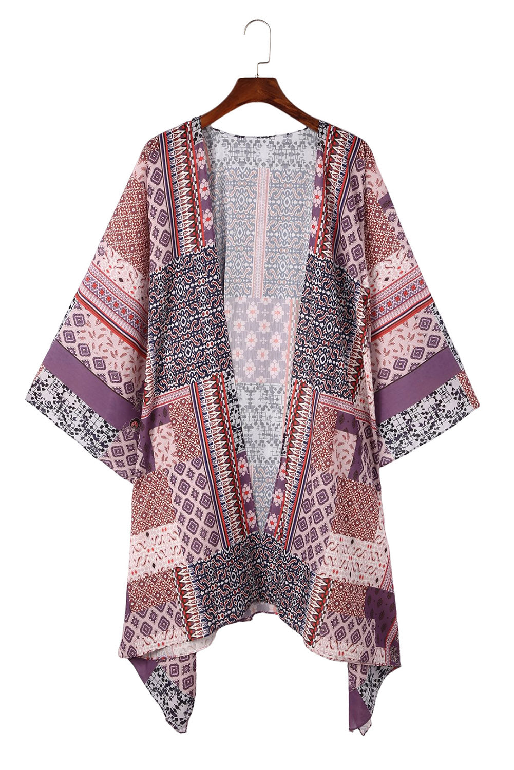 Kimono abierto con estampado geométrico rosa