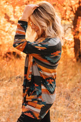 Orange Western Tribal Aztec Print Cardigan