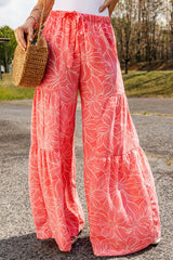 Pink Bohemian Floral Print Wide Leg Pants