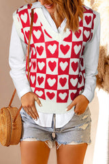 Pink Checked Heart Pattern Sweater Vest