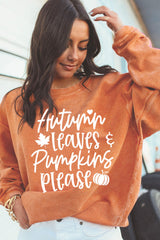 Orange Autumn Leaves Pumpkins Please Ribbed Oversized Sweatshirt