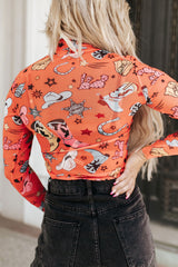 Orange Rodeo Bound Printed Long Sleeve Bodysuit