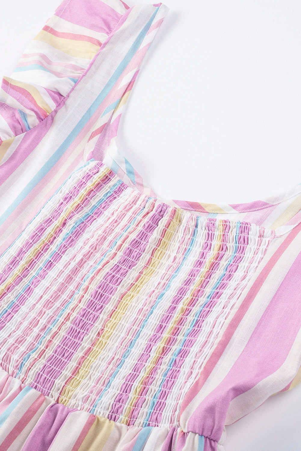 Pink Striped Button Sweetheart Flutter Sleeve Dress