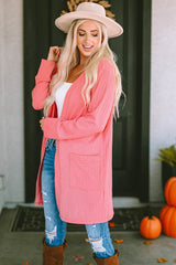 Rosa Strickjacke mit offener Vorderseite und Taschen