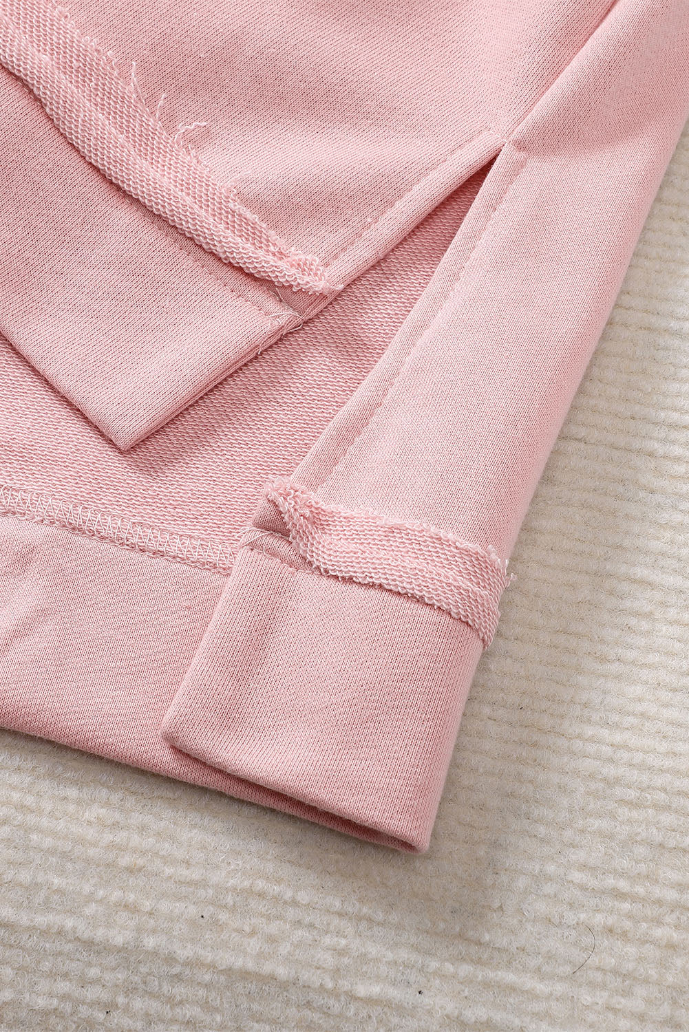 Pink Frayed Trim Side Slit Loose Sweatshirt