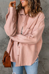 Pink Rib Textured Fleece Shacket