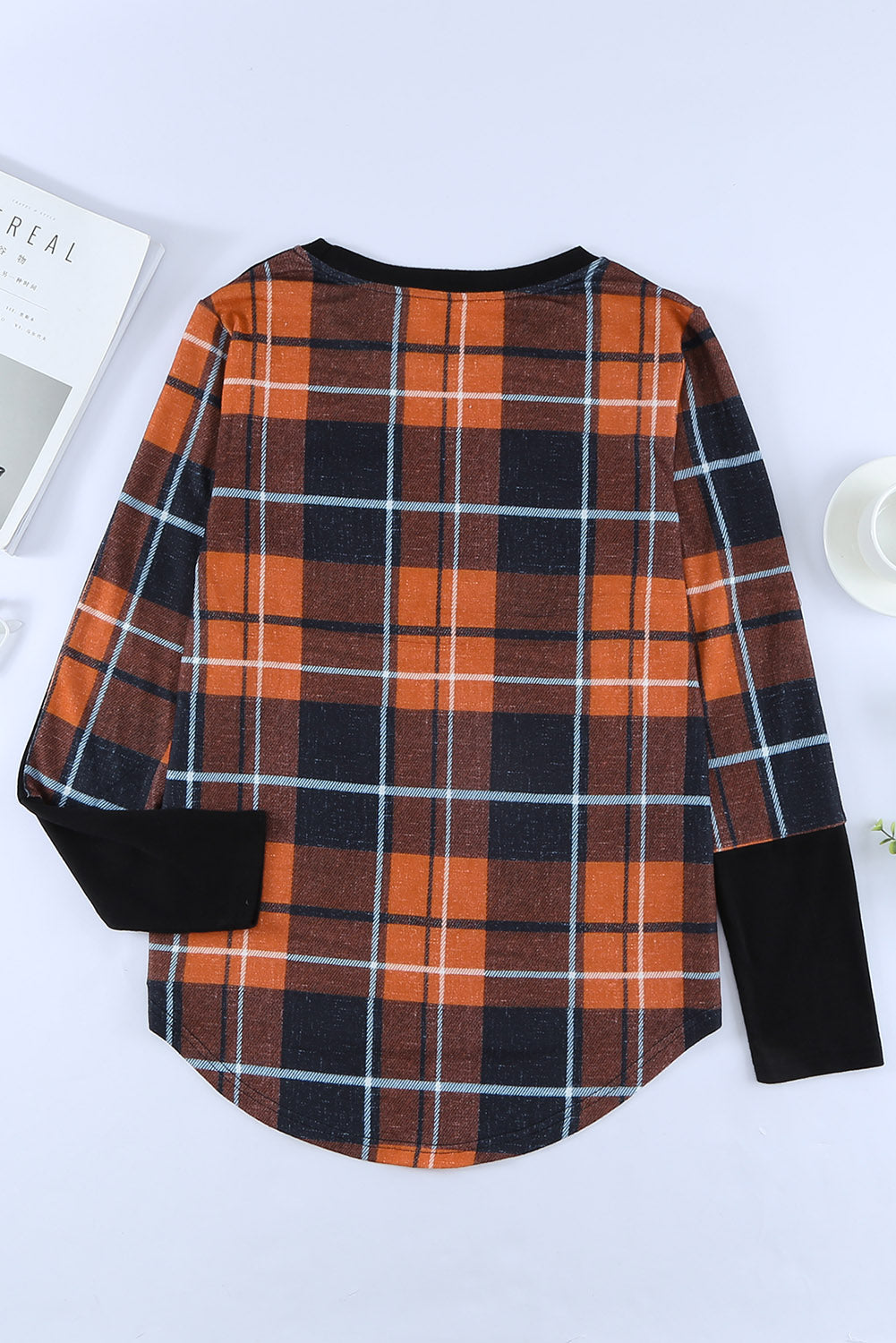 Plaid Patchwork Pocket Long Sleeve Top