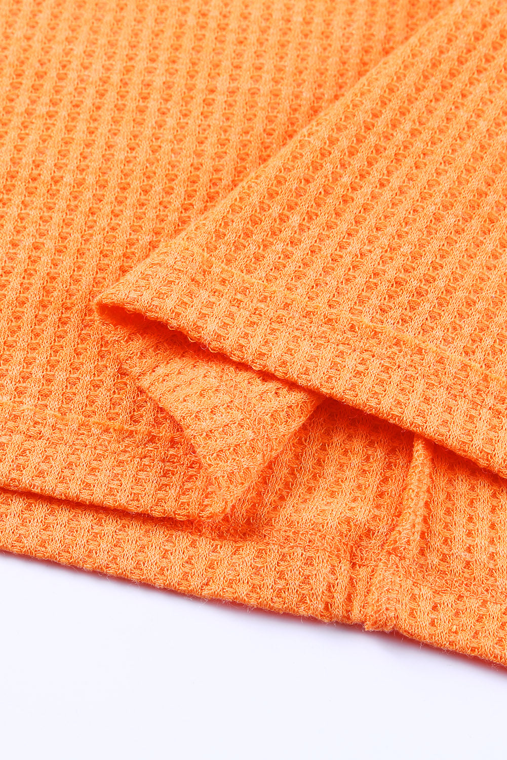 Orange Distressed Seam Trim Waffle Knit Top