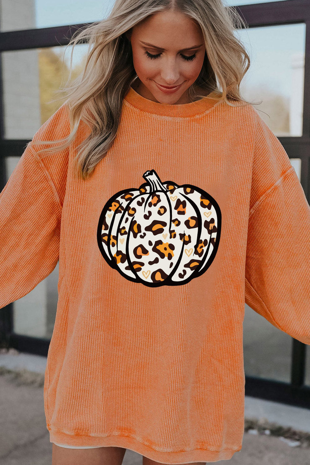 Orange THANKFUL Ribbed Corded Oversized Sweatshirt