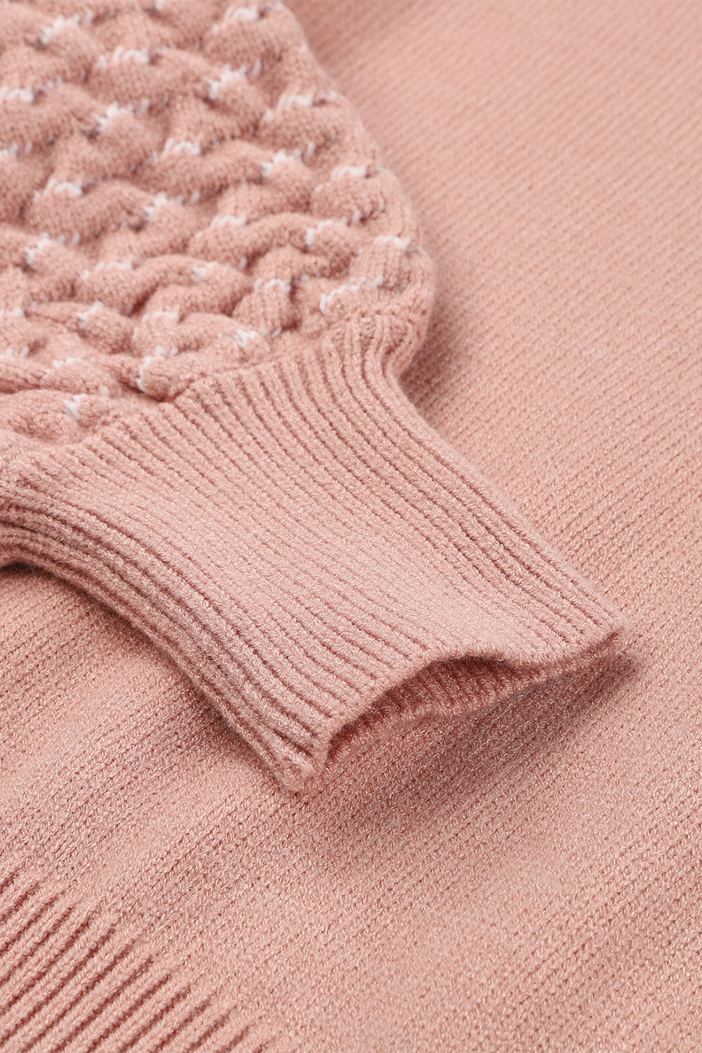 Pink Textured Bubble Sleeve Knit Sweater