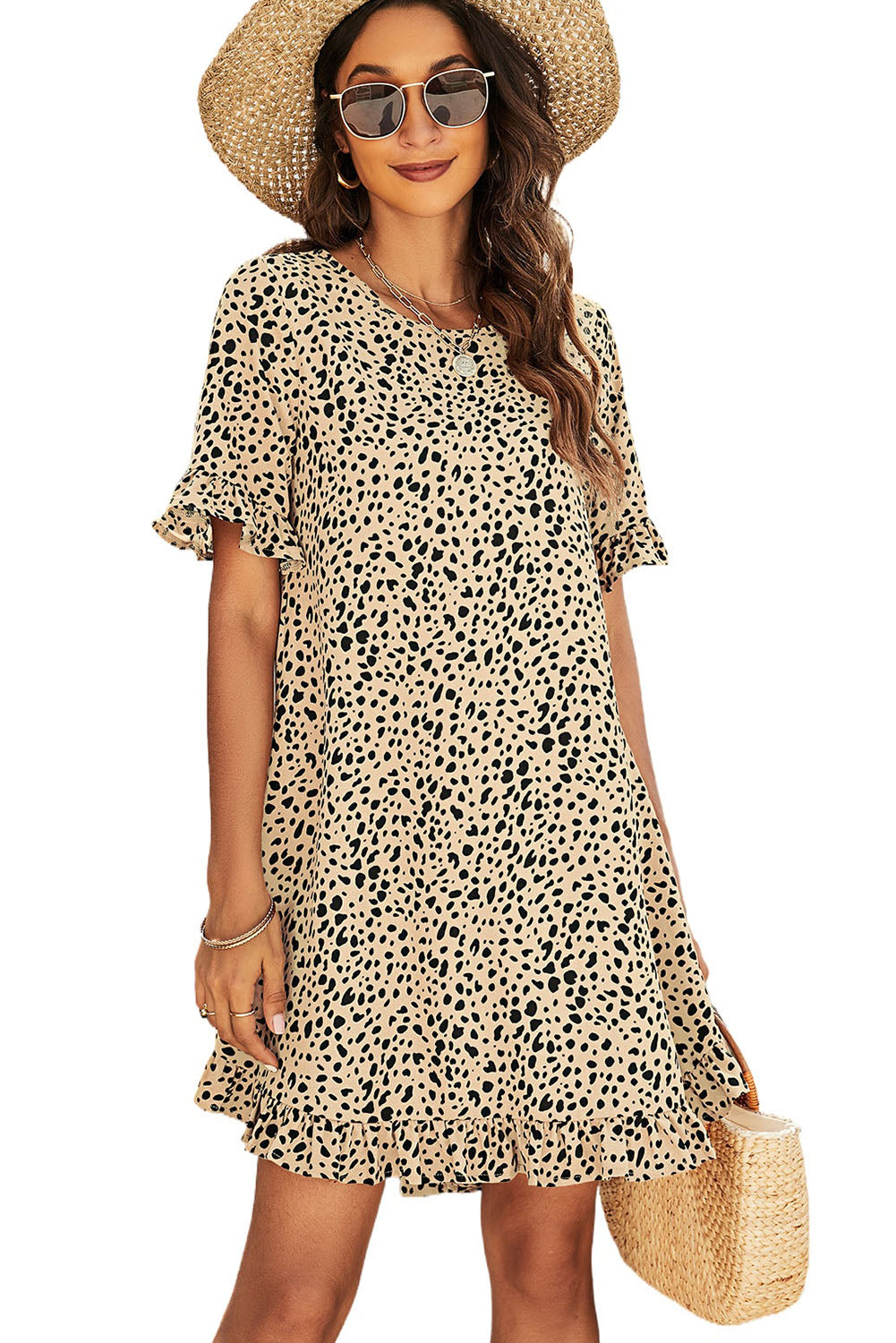 Camiseta sin mangas con cuello redondo y estampado de leopardo rosa