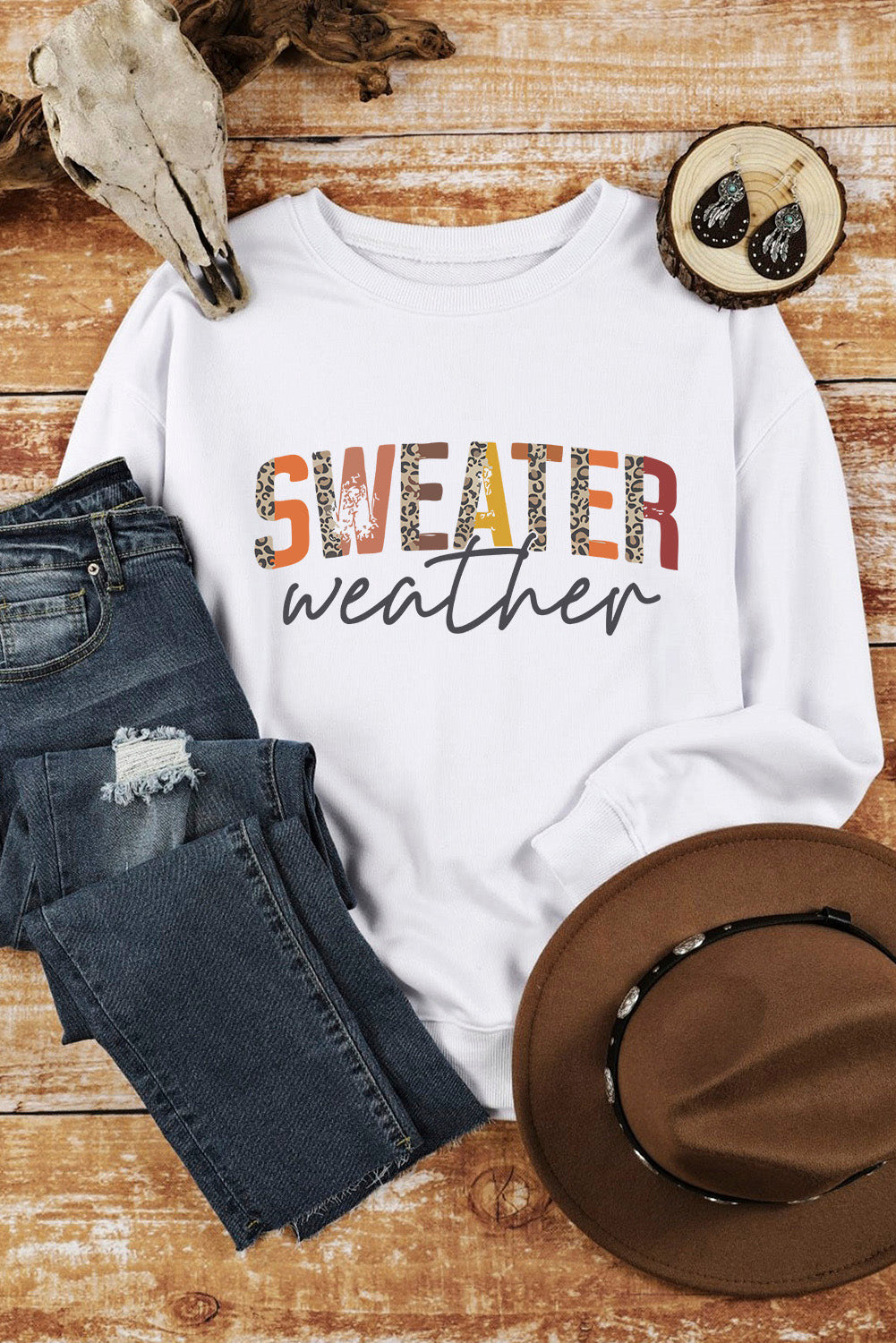 Orange Plain Crew Neck Pullover Sweatshirt