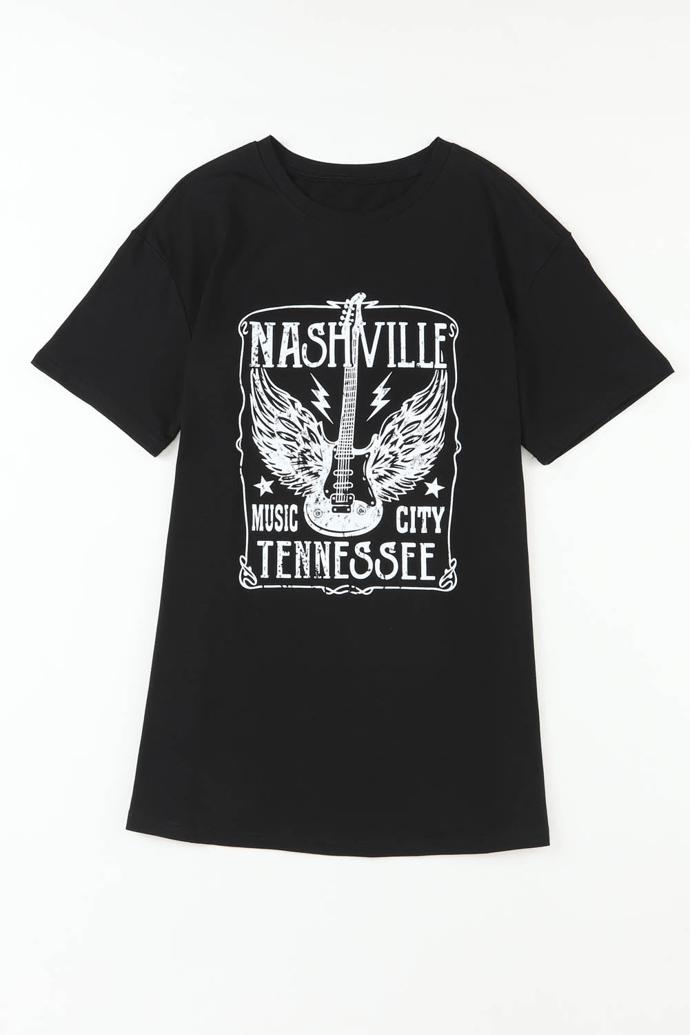 Camiseta extragrande con estampado gráfico de letras y eslogan de guitarra rosa
