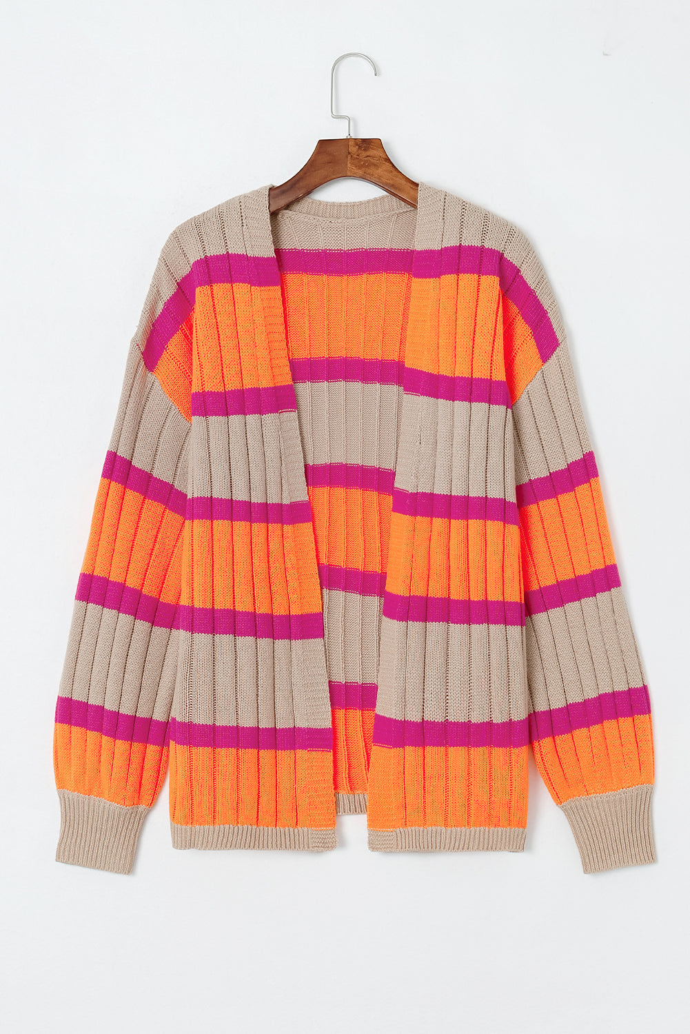 Orange Striped Colorblock Drop Shoulder Slouchy Cardigan