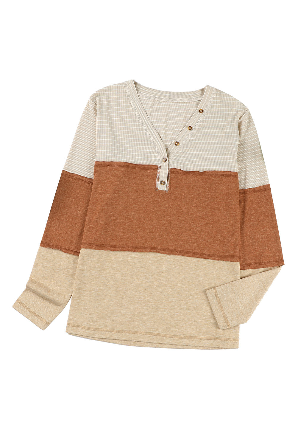 Orange Striped Color Block Henley Top