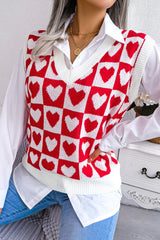 Pink Checked Heart Pattern Sweater Vest