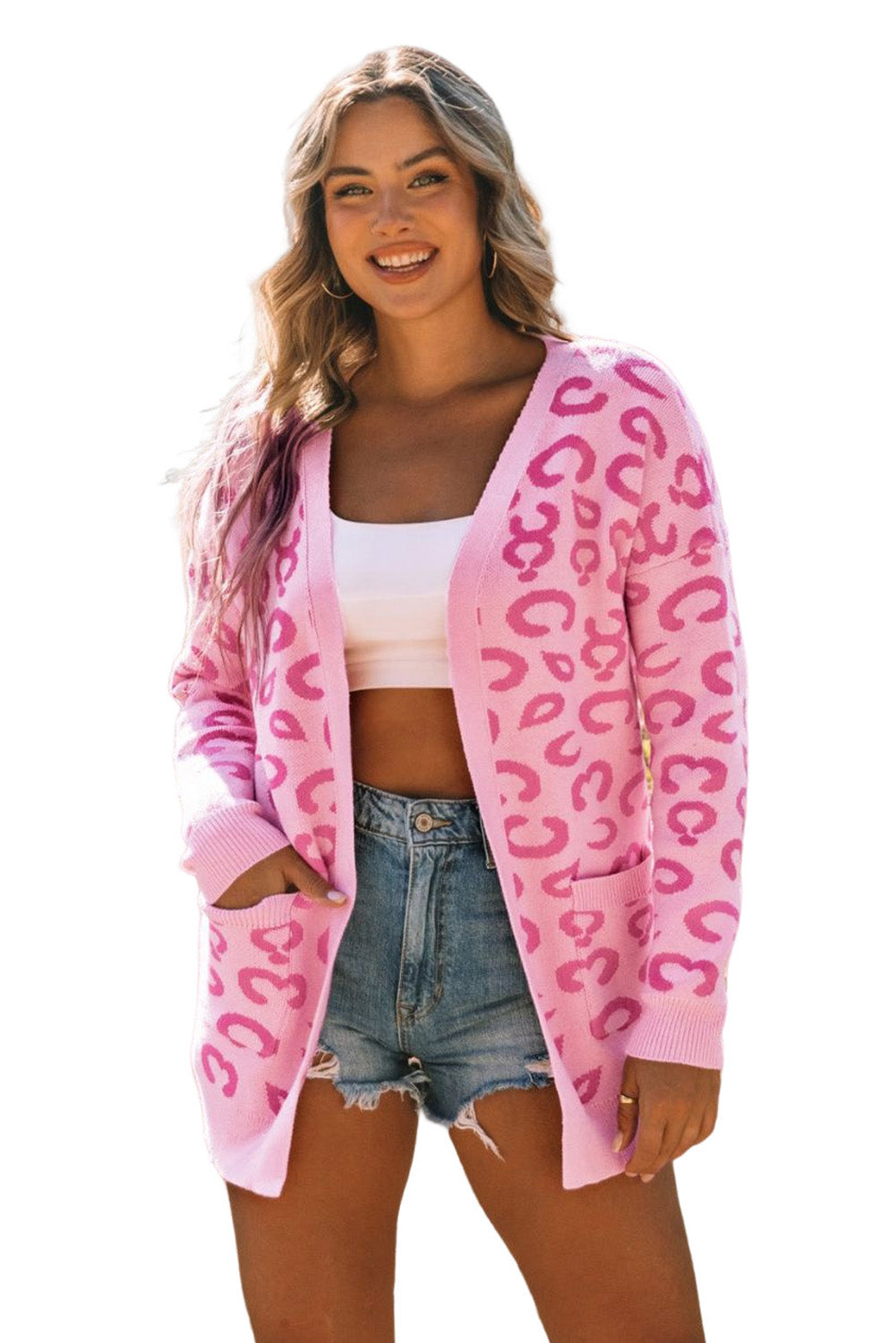 Pink Animal Print Leopard Cardigan