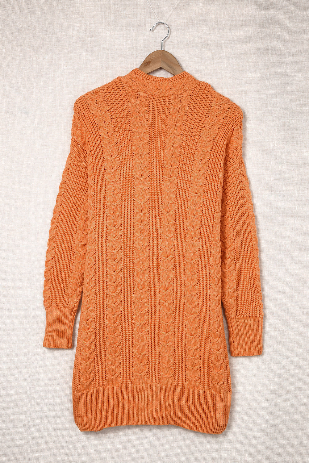 Orange Chunky Knit Open Front Cardigan