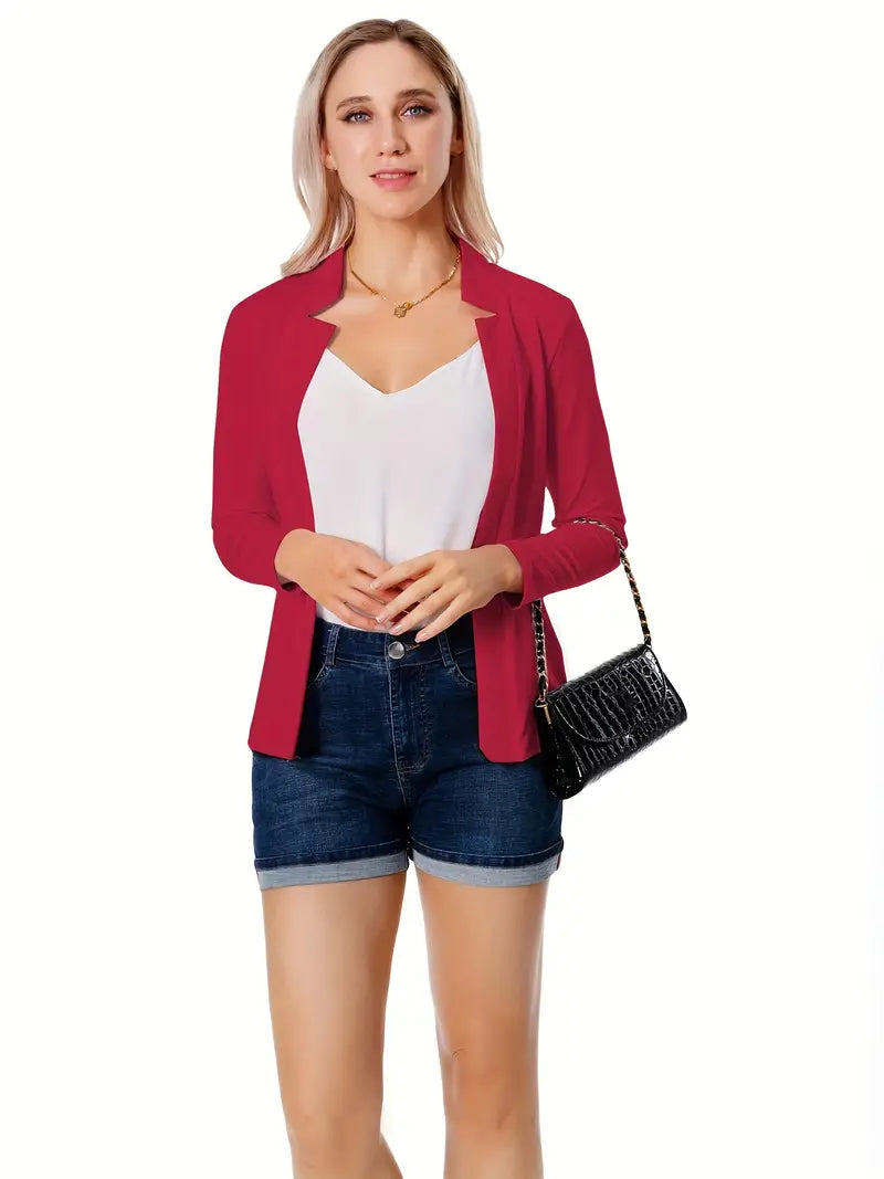 Solid Color Split Open Front Long Sleeve Elegant Blazer