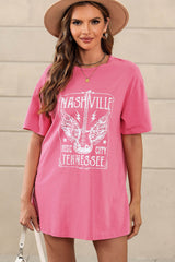 Camiseta extragrande con estampado gráfico de letras y eslogan de guitarra rosa
