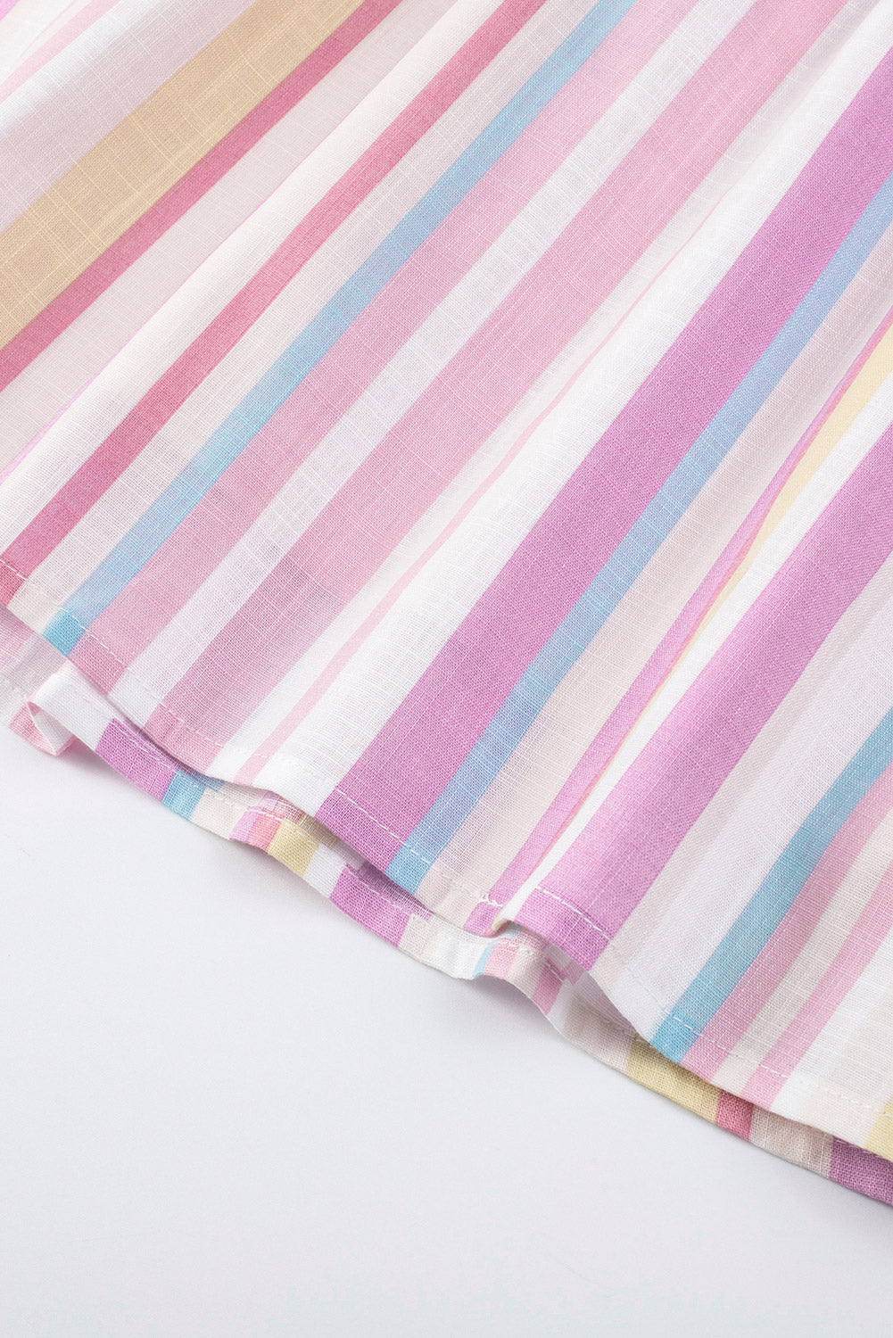 Pink Striped Button Sweetheart Flutter Sleeve Dress