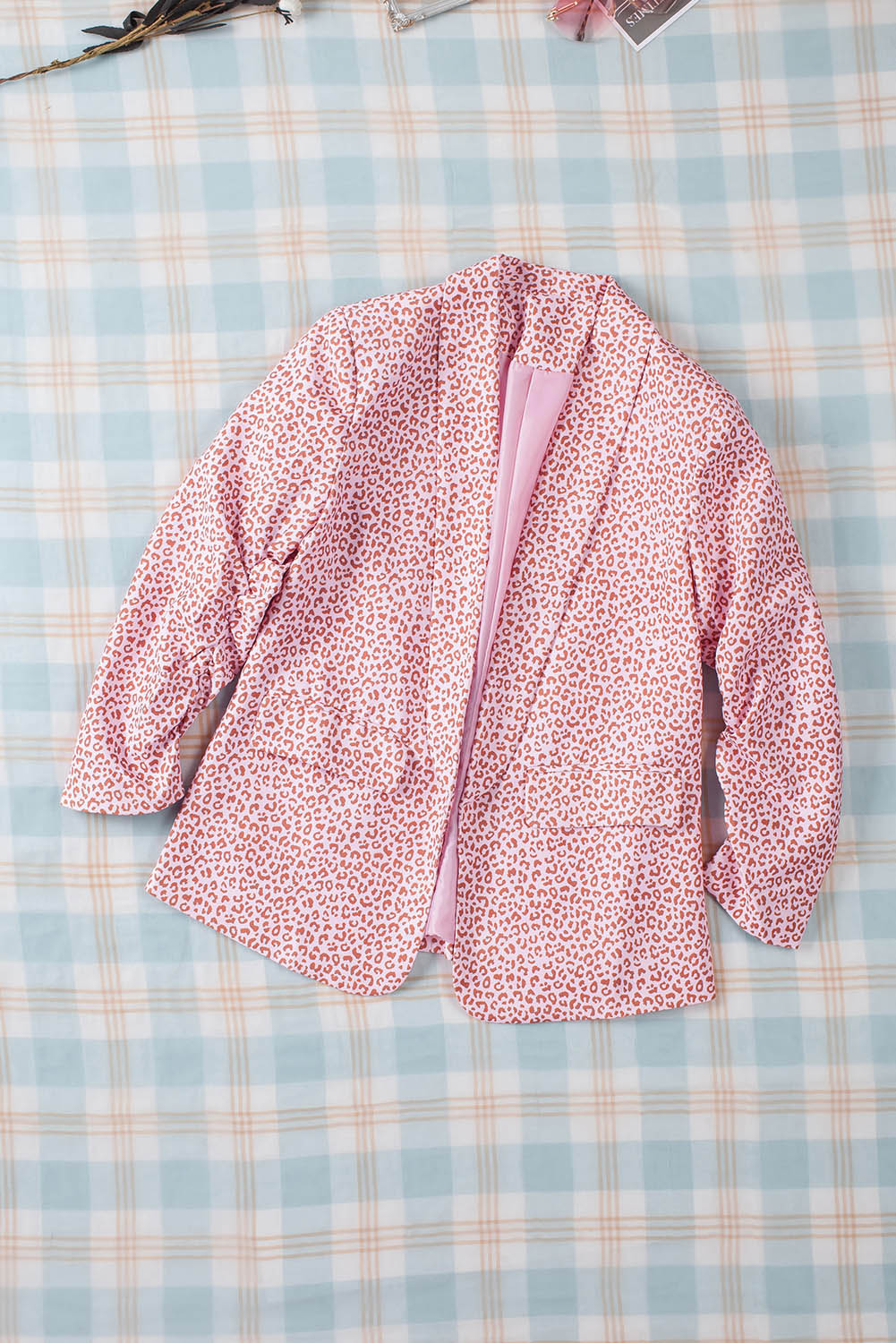 Pink 3/4 Sleeve Leopard Blazer