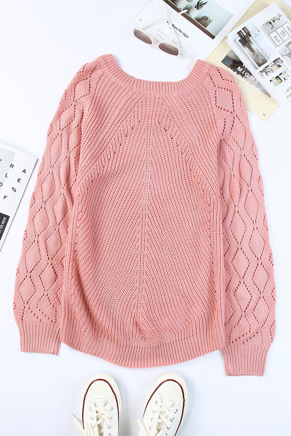 Pink Casual Cut Out Sweater Top