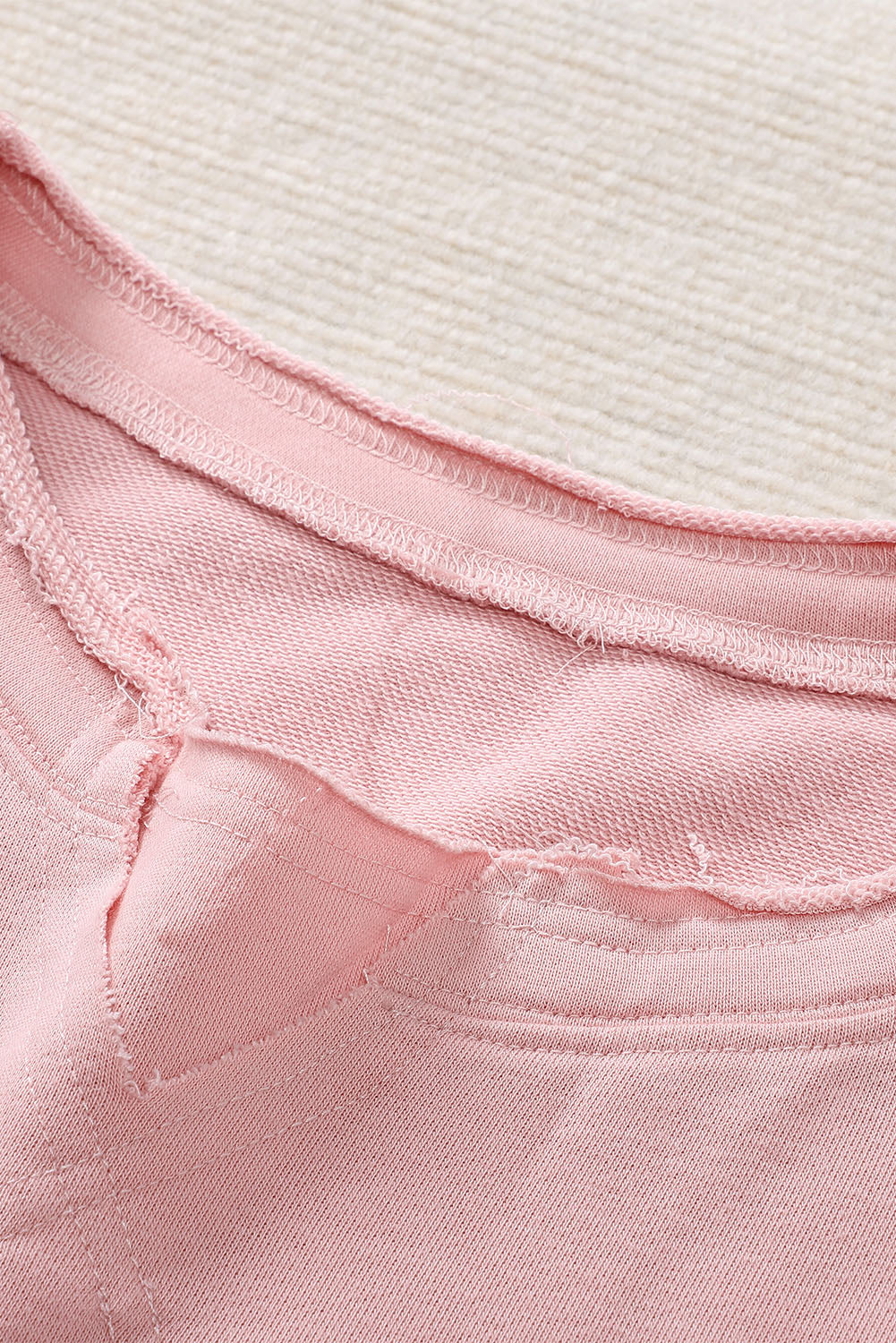 Pink Frayed Trim Side Slit Loose Sweatshirt