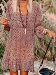 Casual Print Knee Long Sleeve Tunic Dresses