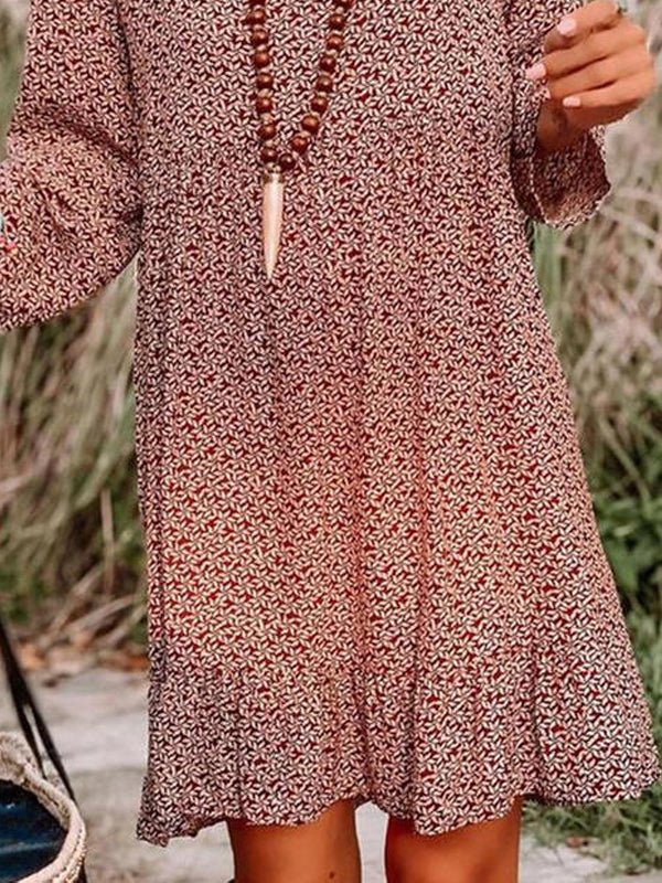 Casual Print Knee Long Sleeve Tunic Dresses