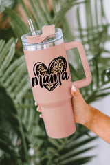 Taza aislante de acero inoxidable con forma de corazón de leopardo de Pink Mama de 40 oz