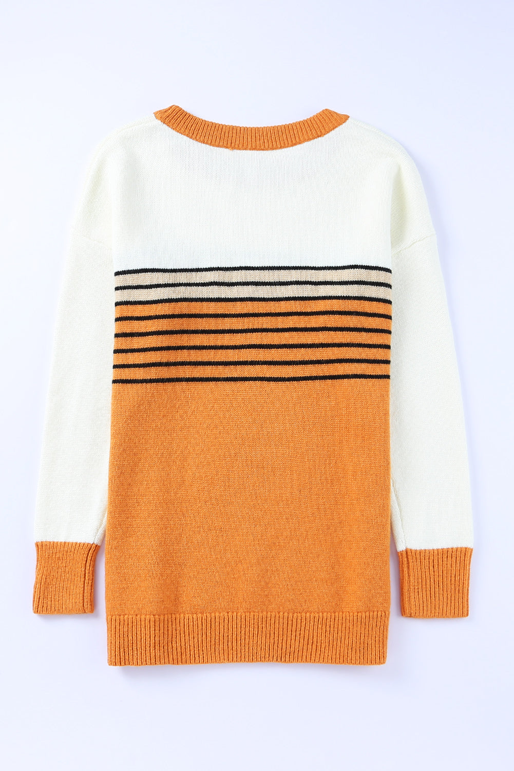 Orange Colorblock Striped Crew Neck Sweater