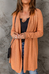 Orange Ribbed Open Front Knit Cardigan