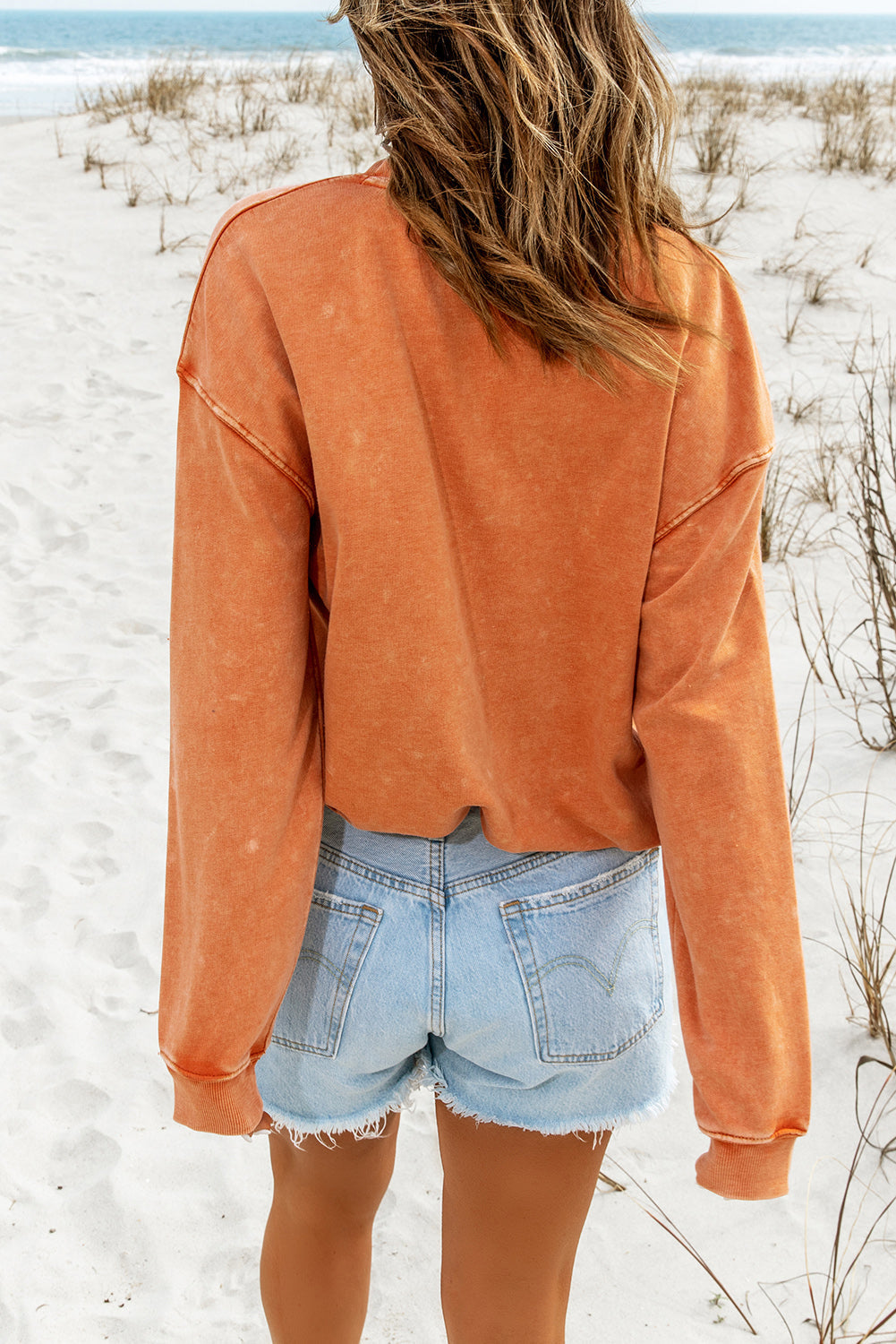 Orange Half-Placket Button Loose Sweatshirt